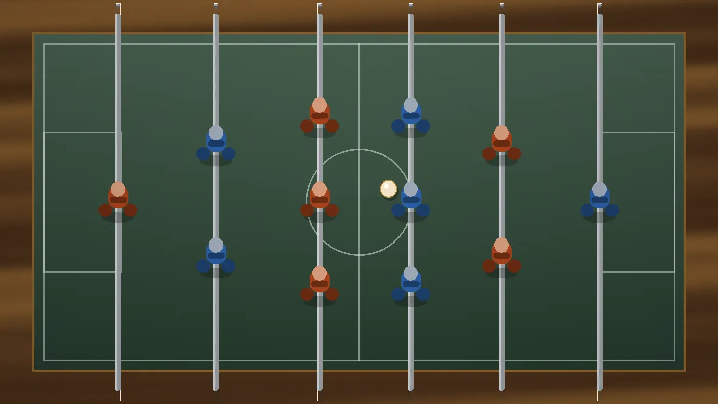 Disposition des barres et des joueurs sur un terrain de baby-foot